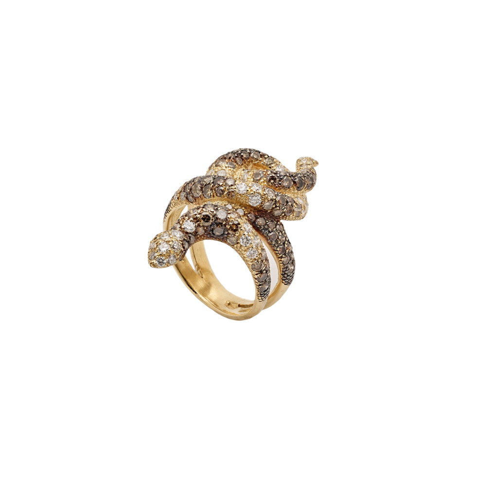Fratelli Piccini Serpe Gold & Brown Diamond Snake Ring
